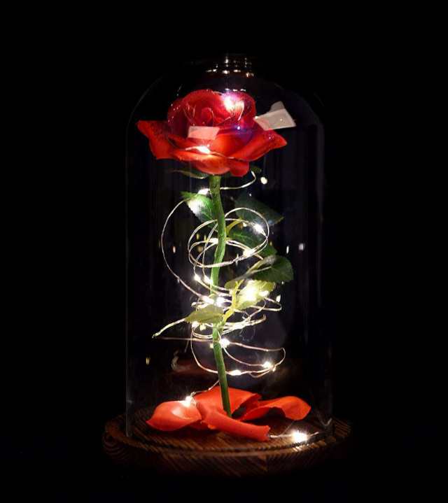 赤いバラの花 Ledライト 木製のベースのガラスドームの花びら 美女と野獣風 Snowkingdom Beauty The Beast Inspired Red Rose Flower Ledの通販はau Pay マーケット Aoitrade
