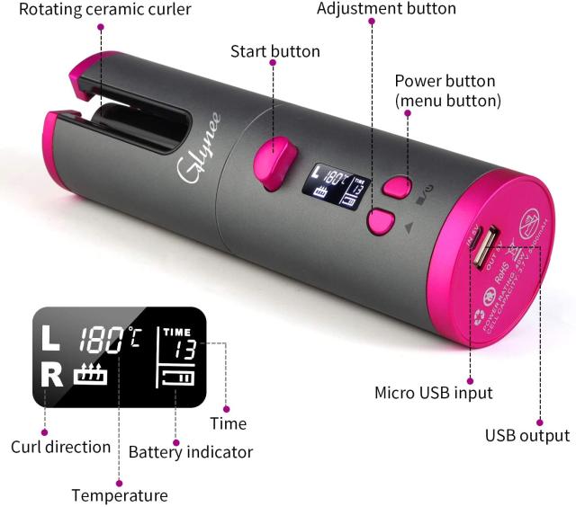 オートカールヘアアイロン コードレス自動カールアイロン 温度調節可能ヘアアイロン 多機能usb充電自動巻き髪 自宅 旅行にの通販はau Pay マーケット Aoitrade