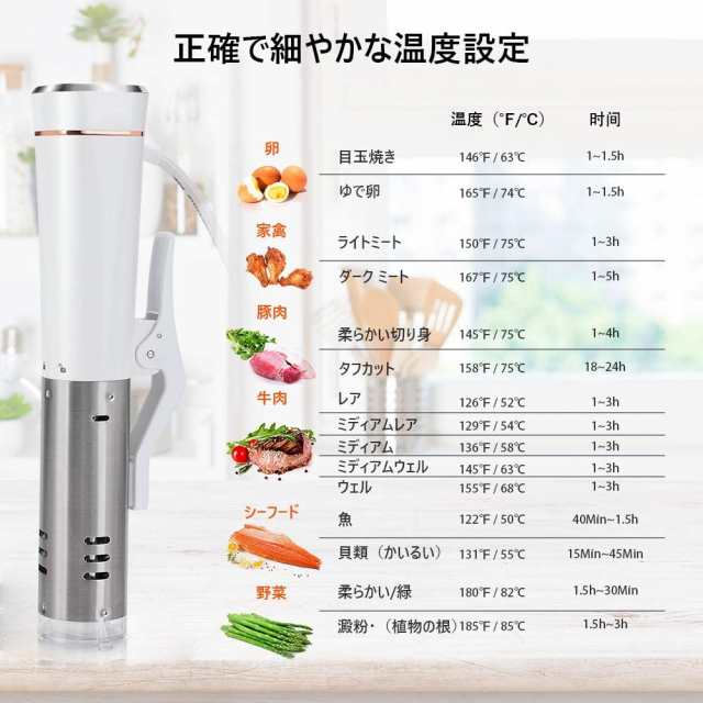 低温調理器 真空調理器 スロークッカーbeemyi IPX7防水 低温調理機Sous vide 日本向けに設計 (ホワイト)