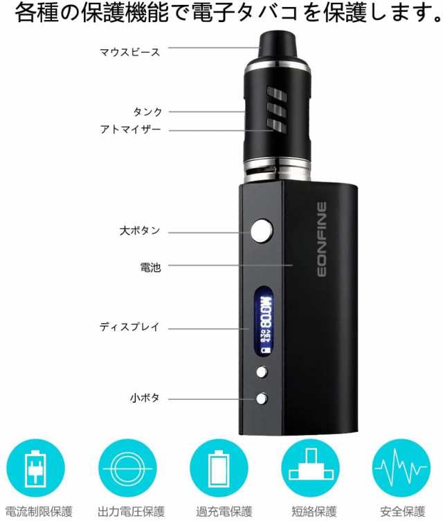 Eonfine 電子タバコ パワー調節機能付き スターターキット 2600mAhバッテリー LEDスクリーンの通販はau PAY マーケット -  AOIBOEKI au PAY マーケット店 | au PAY マーケット－通販サイト