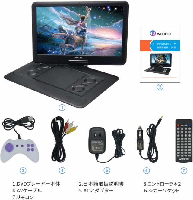 WONNIE ポータブルdvdプレーヤー 16インチ 高画質液晶スクリーン