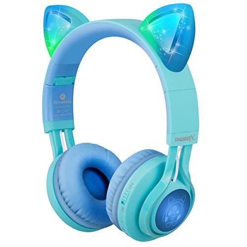 イヤホン Riwbox 子供用ヘッドフォン CT-7S 猫耳 Bluetoothヘッドフォン 85dB 音量制限 LEDライトアップ 子供用ワイヤレスヘッドフォン