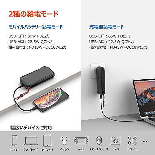 IDMIX GaN モバイルバッテリー＆充電器 PD65W 20000mAh