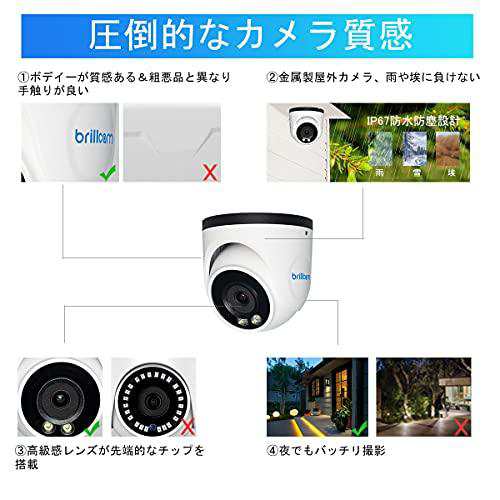 【日本値下】Brillcam ドーム型防犯カメラ 屋外屋内 POE 5MP 監視カメラ POE給電カメラ AI人体感知 センサー発光 その他