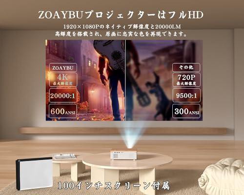 ZOAYBU プロジェクター 家庭用プロジェクター 電動フォーカス 小型家庭