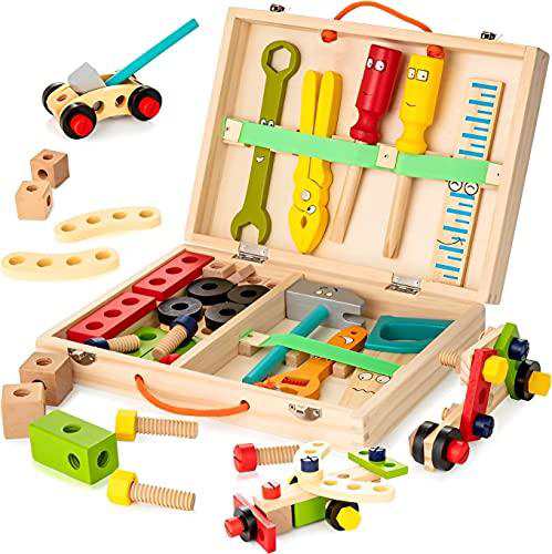 Across Rainbow おもちゃ 男の子 3 4 5 6歳誕生日 プレゼント 知育玩具 大工さんごっこ モンテッソーリ 木製おもちゃ 子ども用 工具 クリ