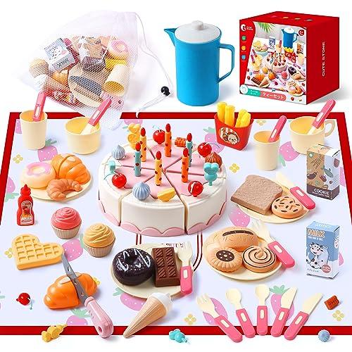 Cute Stone おままごと おもちゃ 子供 贈り物 知育玩具 84点セット DIY ケーキセット 収納袋 テーブルクロス 付き お茶 ティーセット リアルな食材 切る遊び 親子遊び アフタヌーンティー ごっこ遊び 誕生日プレゼント 3002の通販は