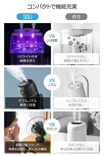 加湿器 卓上 小型 500mL 【UVライト除菌&マイナスイオン&ダブルノズル