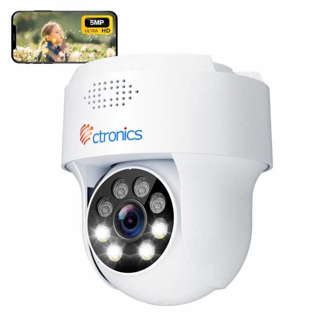 [ 穴あけ不要 ] Ctronics 防犯カメラ 屋外 5MP 5GHzWiFi対応 ヒューマン検知 自動追尾 ナイトカラー 取り付け超簡単 常時録画 ONVIF/NVR/FTP対応 音声通話 家族共有 遠隔操作 防犯ステッカー・LANケール付 iOS/A