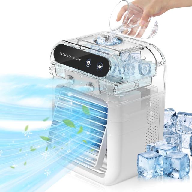 [2024新改良型]  冷風機 冷風扇 MACWE 卓上クーラー 卓上冷風機 強力送風 1台4役 小型 静音 500ML大容量 2段階風量 上下角度調整 冷風扇 2段階噴霧量 氷いれ可能 ミニクーラー 置き型 冷風扇風機 クーラー並み 涼しい冷風機 コンパの通販は 6,630円