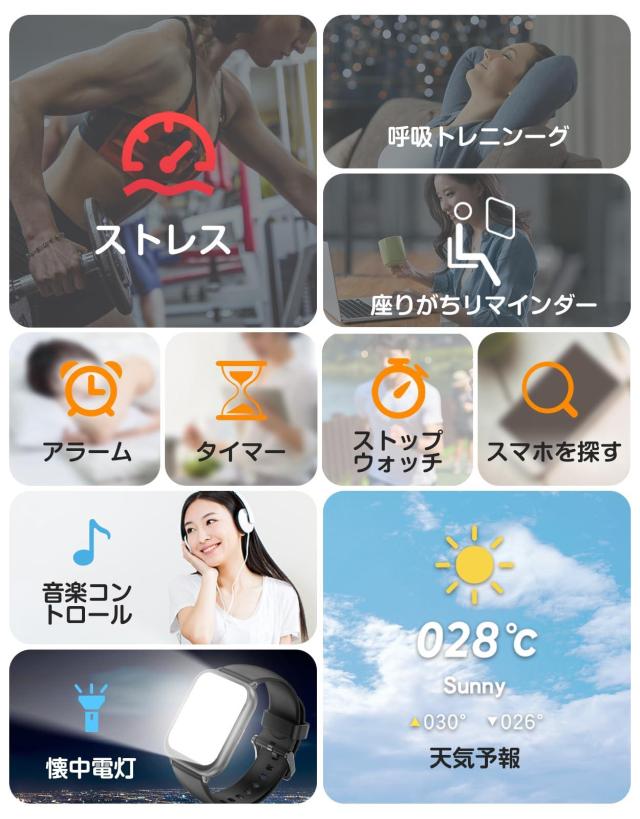 スマートウォッチ iPhone/Android対応 Bluetooth 大画面 腕時計 歩数計 Smart Watch 7日間持続バッテリー 着信電話通知 スマホ探す DIY文字盤 IP68防水 アラーム タイマー ストップウォッチ 天気予報 睡眠モニタの通販は