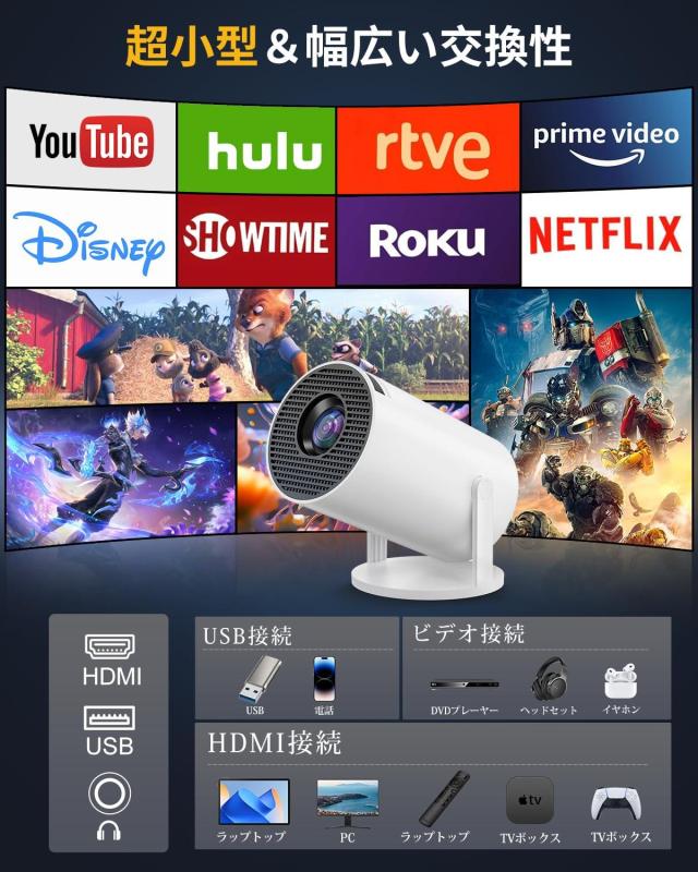 限定お買い得商品 小型 プロジェクター 16000LM 4K対応 bluetooth WiFi 乗りきり プロジェクター