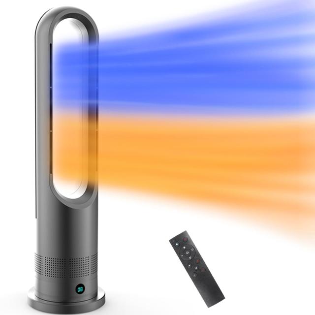 【2024新登場・冷暖兼用・羽根なし 】セラミックヒーター 暖房器具 省エネ 電気 ファンヒーター 3段階温風＆8段階送風 DCモーター 100°首振り 9hタイマー 強風＆微風＆静音モード 大風量 羽なし扇風機 タワーファン温風 冷風 転倒&過熱OFFの通販は