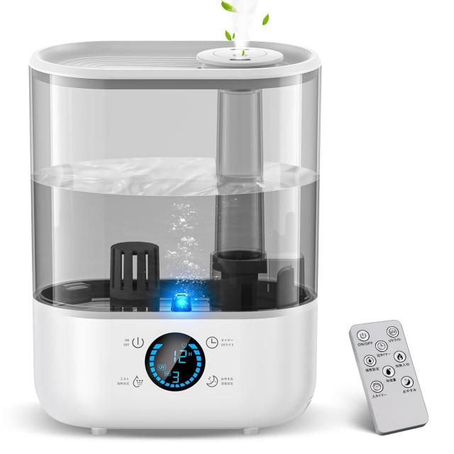 加湿器 大容量 5.5L 【2024新版&知能恒湿&吹出し口360°回転】 卓上 加湿器 加熱式 ハイブリッド式 超音波式 加湿器 UVライト除菌 100℃高温除菌 次亜塩素酸水対応 多重除菌浄化 空気清浄機 65時間連続加湿 アロマ ダブルノズル 湿度の通販は 11,271円