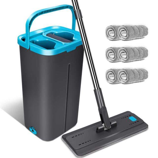 ZNM フロアモップ 水拭きモップ フラットモップ 手洗い不要 乾湿両用 掃除道具 モップセット 6つの交換可能なモップパッド付き 140cmハンドル 腰曲げず 堅木張りの床の掃除に適していますの通販は 5,524円