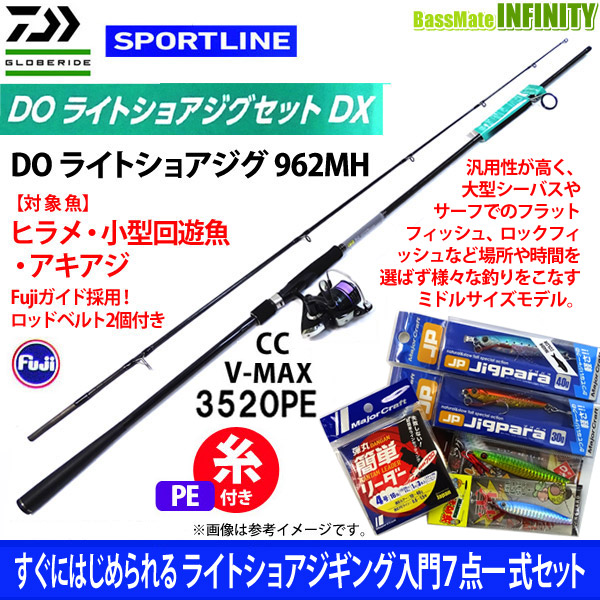 【ポイント10倍】【送料無料】【PE2号(200m)糸付き】【すぐにはじめられるライトショアジギング入門7点一式セット】スポーツライン　DO 962MH＋CC V-MAX 3520PEの通販は