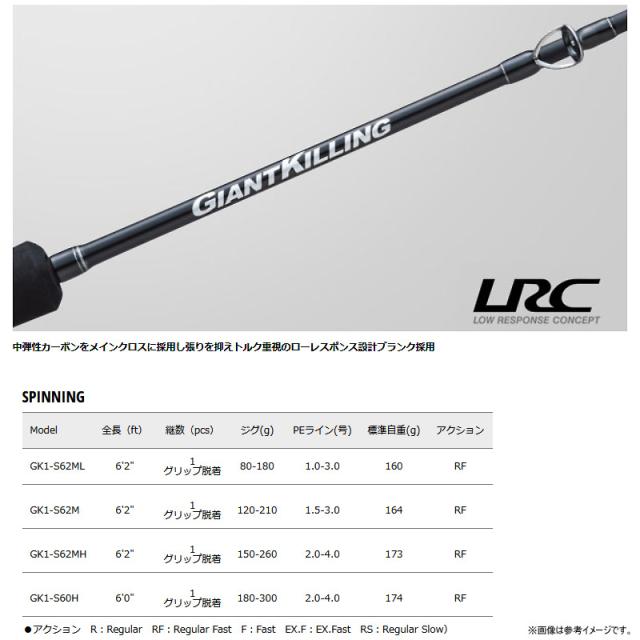 【フロロリーダープレゼント！】●メジャークラフト　ジャイアントキリング 1G ジギング(スピニングモデル) GK1-S62ML フロロリーダープレゼント！】○メジャークラフト ジャイアント