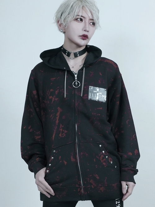[APPAREL]/セックスポットリベンジ/VANDAL GRUNGE ZIP パーカ 黒×赤ペイント (F) ゴスロリ・パンク/SEX POT ReVeNGe