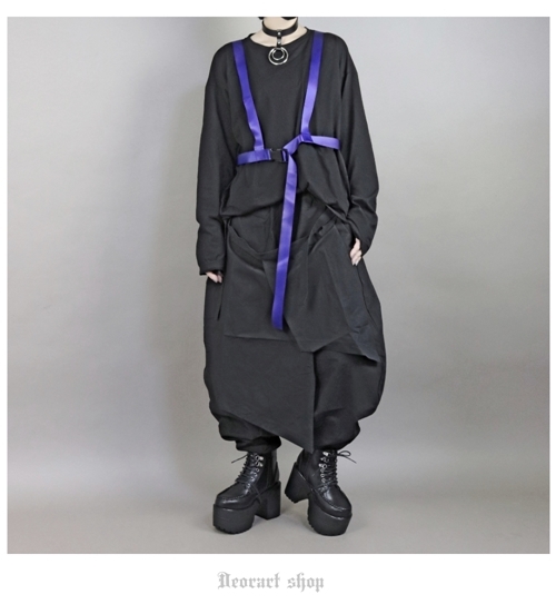 [APPAREL]/ディオラート/ハーネスベルト風 コルセットカットソー ブラック x ブルー (M) ゴスロリ・パンク/Deorart