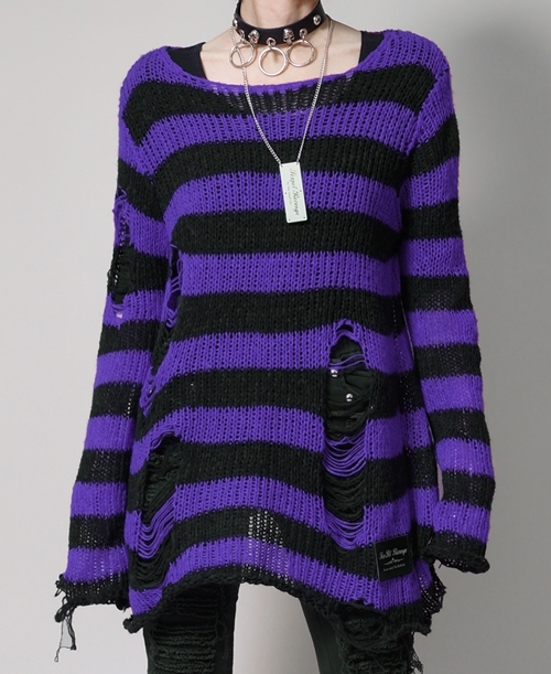 [APPAREL]/セックスポットリベンジ/ReVeNGe PUNK ボーダー セーター 黒紫ボーダー (F) ゴスロリ・パンク/SEX POT ReVeNGe