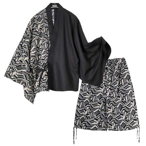 [APPAREL]/ディオラート/[2P set]オリジナル・甚平SET [ジオメトリック柄] ブラック×ホワイト (M) ゴスロリ・パンク/Deorart