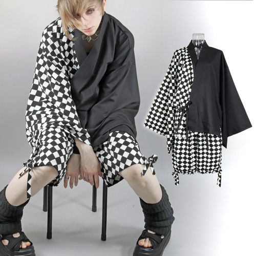 [APPAREL]/ディオラート/[2P set]オリジナル・甚平SET [ブロック・市松チェック] ブラック×ホワイト (M) ゴスロリ・パンク/Deorart