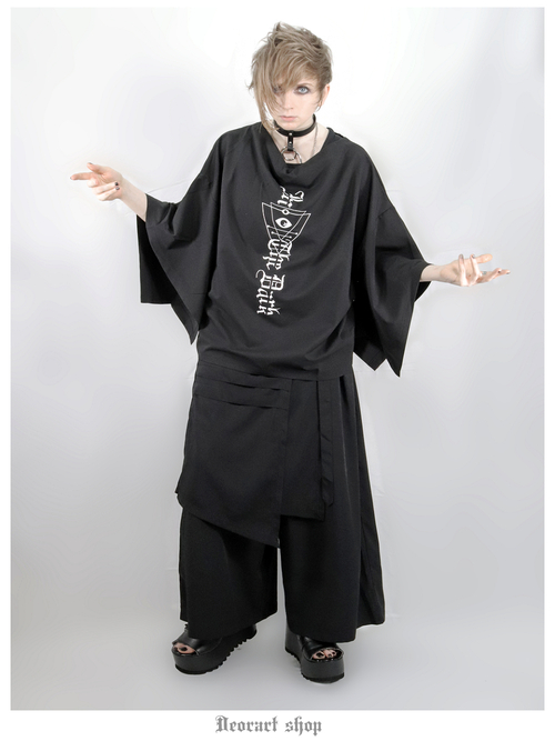 [APPAREL]/ディオラート/フラップ付 レイヤード・袴ワイドパンツ ブラック x ガンメタ (M) ゴスロリ・パンク/Deorart