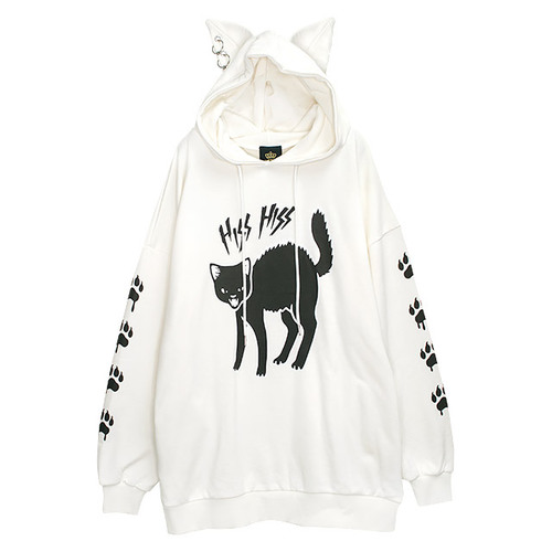 [APPAREL]/リッスンフレーバー/やんのかステップ 猫耳パーカー WHITE (F) ゴスロリ・パンク/LISTEN FLAVOR