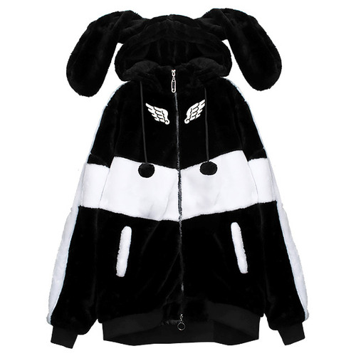 [APPAREL]/リッスンフレーバー/うさ耳 天使のファーブルゾン BLACK (F) ゴスロリ・パンク/LISTEN FLAVOR