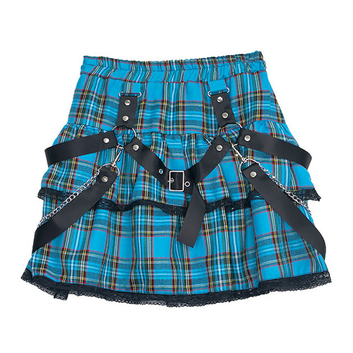 [APPAREL]/リッスンフレーバー/ハーネスティアードスカート LIGHT BLUE CHECK (F) ゴスロリ・パンク/LISTEN FLAVOR