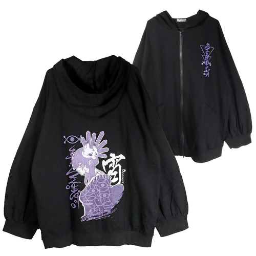 [APPAREL]/ディオラート/[和GOTH] オーバーサイズ ・プリント　ジップパーカー [ 宵-yoi- ] ブラック×パープル (F) ゴスロリ・パンク/Deorart