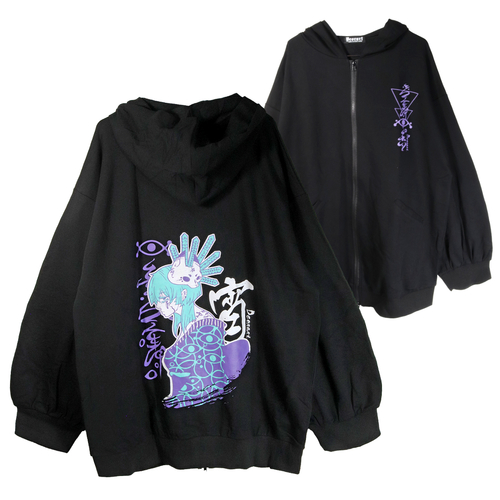 [APPAREL]/ディオラート/[和GOTH] オーバーサイズ ・プリント　ジップパーカー [ 宵-yoi- ] ブラック×ミント (F) ゴスロリ・パンク/Deorart