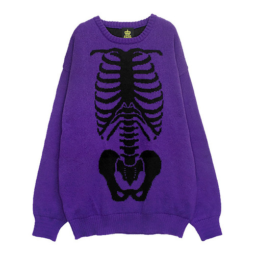 [APPAREL]/リッスンフレーバー/ホネホネ骸骨ニット PURPLE (F) ゴスロリ・パンク/LISTEN FLAVOR