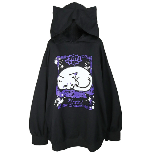 [APPAREL]/ディオラート/オーバーサイズ ネコ耳フード・プルパーカー [maroneko] ブラック×パープル (F) ゴスロリ・パンク/Deorart