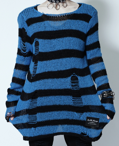 [APPAREL]/セックスポットリベンジ/ReVeNGe PUNK ボーダー セーター (黒x水色) 黒水色ボーダー (F) ゴスロリ・パンク/SEX POT ReVeNGe