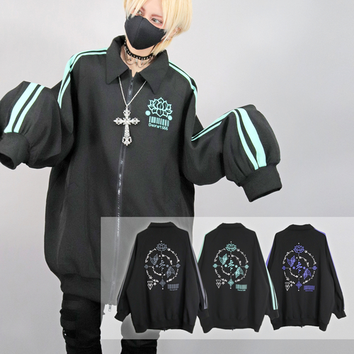[APPAREL]/ディオラート/襟付き・サイドライン ジップパーカー [ GOTH CHINA ] ブラック x ミント (F) ゴスロリ・パンク/Deorart