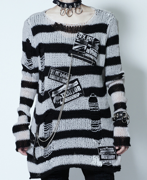 [APPAREL]/セックスポットリベンジ/DESTROY PUNK CUSTOM ボーダー セーター WHT 黒白ボーダー (F) ゴスロリ・パンク/SEX POT ReVeNGe