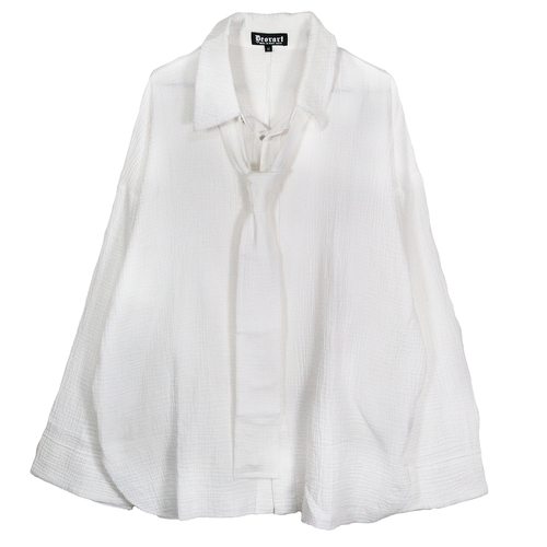 [APPAREL]/ディオラート/ネクタイ付・Wガーゼ ダメージシャツ ホワイト (L) ゴスロリ・パンク/Deorart