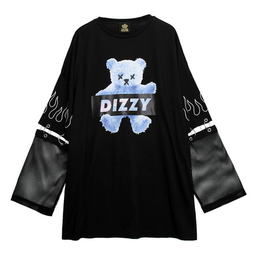 [APPAREL]/リッスンフレーバー/ディジーベア 袖メッシュビッグトップス BLACK (F) ゴスロリ・パンク/LISTEN FLAVOR
