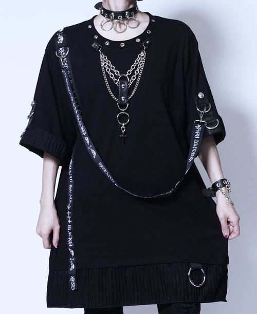 [APPAREL]/セックスポットリベンジ/CUSTOM PUNKISH LOGO BELT BLACK レイヤード カットソー 黒 (F) ゴスロリ・パンク/SEX POT ReVeNGe