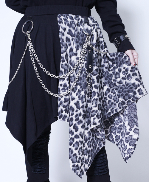 [APPAREL]/セックスポットリベンジ/CUSTOM PUNKISH LEOPARD BICOLOR アシンメトリー スカート ヒョウ＋黒 (F) ゴスロリ・パンク/SEX POT ReVeNGe