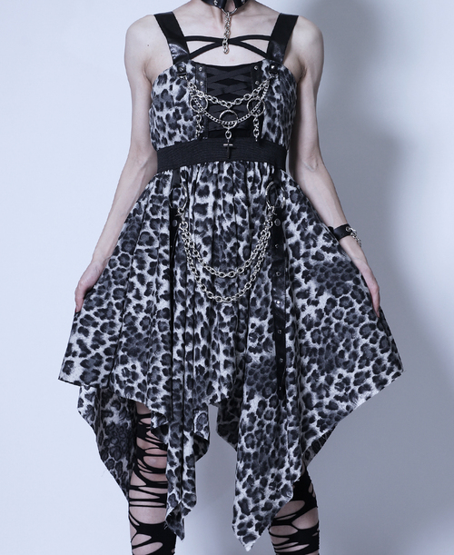 [APPAREL]/セックスポットリベンジ/CUSTOM BLACK ROCK LEOPARD ワンピース 灰ヒョウ＋黒 (F) ゴスロリ・パンク/SEX POT ReVeNGe