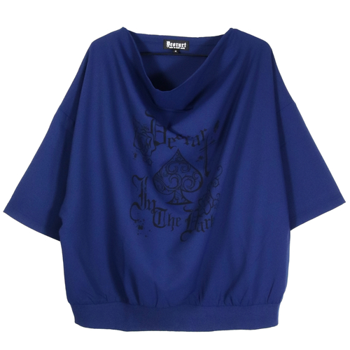 [APPAREL]/ディオラート/[ スペード・ローズ柄 ] 裾絞り ドレープネック・カットソー [五分袖] ブルー (M) ゴスロリ・パンク/Deorart