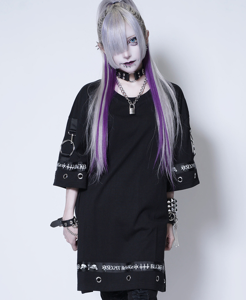 [APPAREL]/セックスポットリベンジ/PUNKISH DETAIL LOGO LINE ビッグ カットソー 黒 (F) ゴスロリ・パンク/SEX POT ReVeNGe