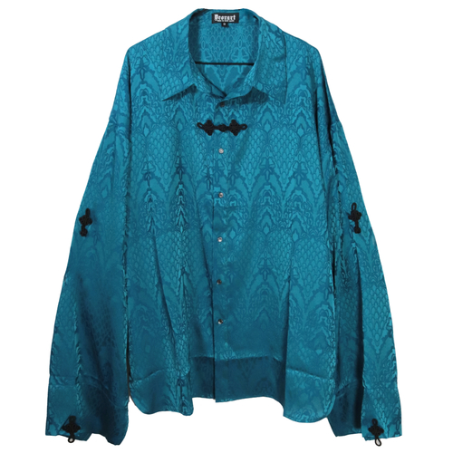 [APPAREL]/ディオラート/キョンシースリーブ・中華 ギャング シャツ [チャイナ柄] ブルー (L) ゴスロリ・パンク/Deorart