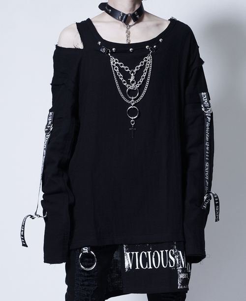 [APPAREL]/セックスポットリベンジ/CUSTOM PUNKISH MURDER ガーゼ カットソー 黒  x 白 (L) ゴスロリ・パンク/SEX POT ReVeNGe