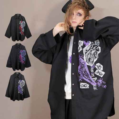 [APPAREL]/ディオラート/オーバーサイズ シャツ [シンゾウ] ブラック×パープル (L) ゴスロリ・パンク/Deorart