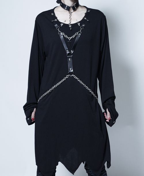 [APPAREL]/セックスポットリベンジ/CUSTOM GOTHIC パンキッシュ カットソー 黒×白 (L) ゴスロリ・パンク/SEX POT ReVeNGe