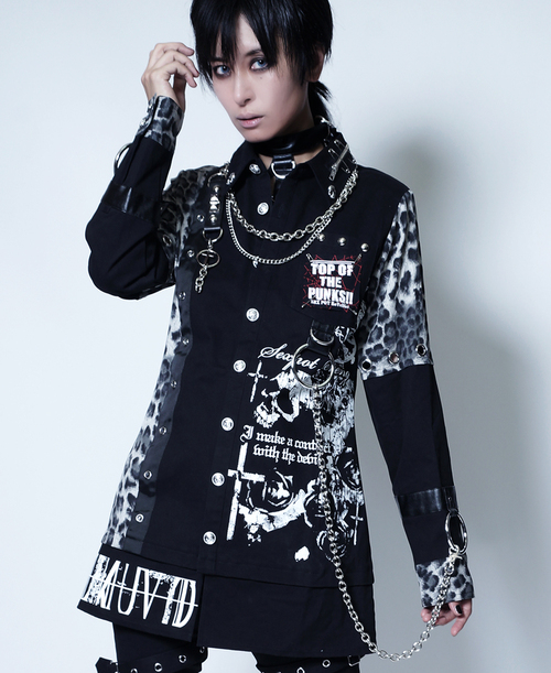 [APPAREL]/セックスポットリベンジ/CUSTOM SKULL DARK PUNKISH LEOPARD シャツ ジャケット 黒+ヒョウ柄 (L) ゴスロリ・パンク/SEX POT ReVeNGe