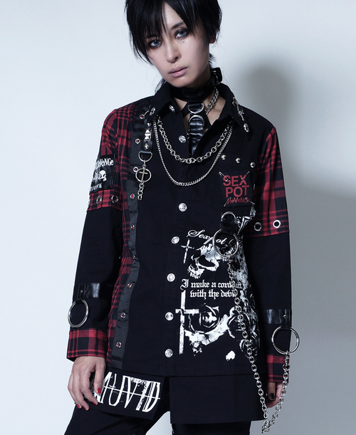 [APPAREL]/セックスポットリベンジ/CUSTOM SKULL DARK PUNKISH CHECK シャツ ジャケット 黒+赤チェック (L) ゴスロリ・パンク/SEX POT ReVeNGe